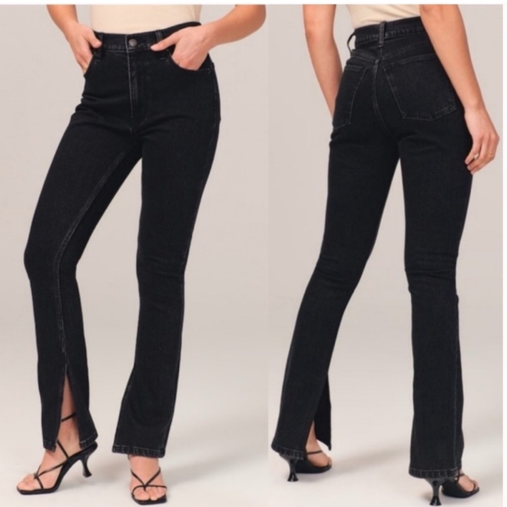 Abercrombie Skinny High Rise Vent Hem 26 long tall Washed Black Slit